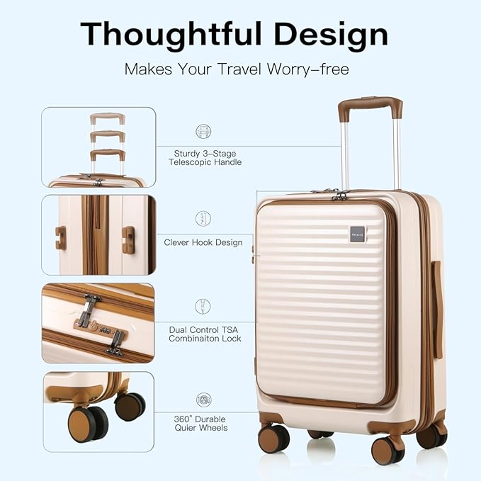 Carry On Luggage Airline Approved, 20 Inch Expandable PC Hardside Lightweight Suitcases with Spinner Wheels and TSA Lock (Beige, 20 Inch)