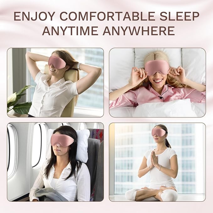 FlyCoco 99% Fully Block Out Light Eye Sleep Mask, 3D Deep Contoured Eyes Cover Zero Pressure, Long Lash Extension Eyes Mask with Adjustable Straps for Sleeping Travel Home Nap Rest Women Men (Rose)