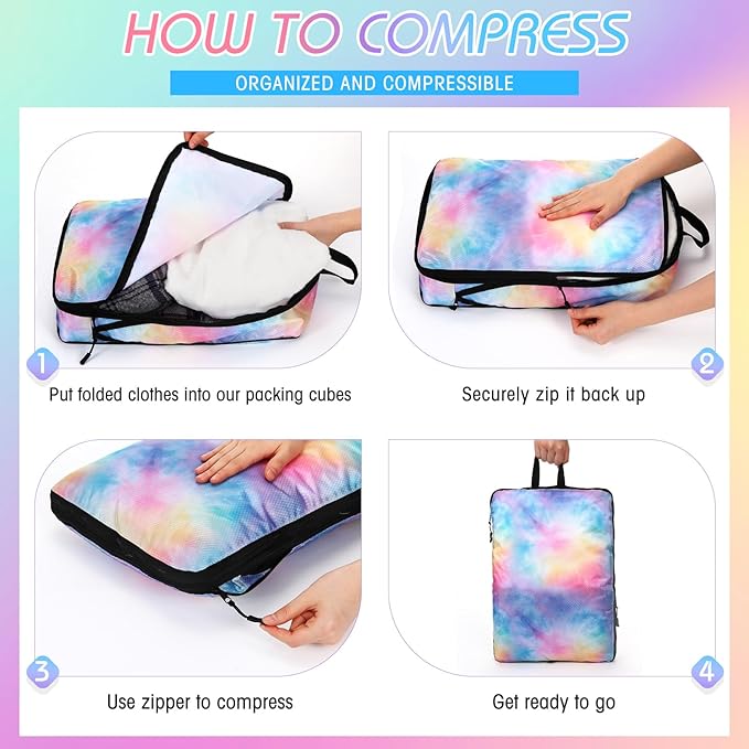 5 Pack Compression Packing Cubes for Travel Space Saving Cubes Luggage Organizer for Suitcase(Watercolor,M)