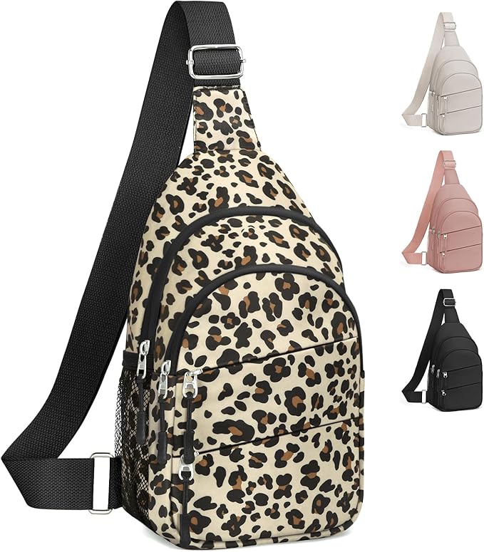 Tuwubi Crossbody Bags for Women, Sling Bag for Men, Small Hiking Backpack Anti Theft Lightweight for Outdoors Travel (L, Leopard)