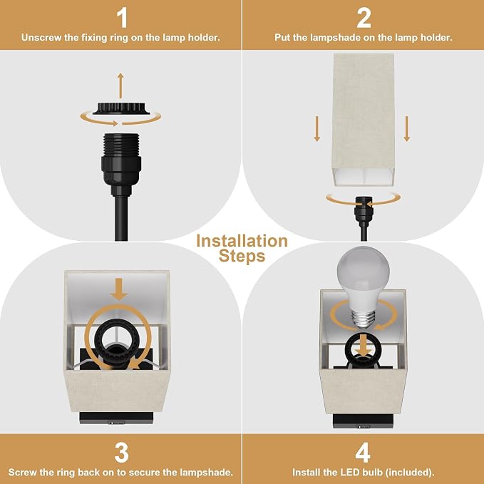 Bedside Table Lamp for Bedroom with 2 USB Ports, 14-Inch, Beige | USB A+C Ports, Touch 3-Way Dimmable LED Bulb Included Fabric Lampshade Metal Base Small Nightstand Lamp for Desk Living Room