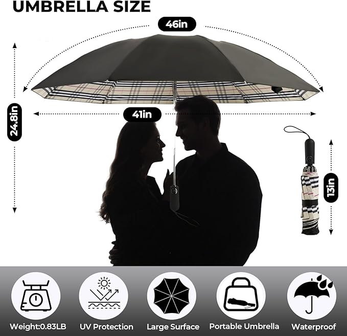 ZDSSM Compact Inverted Travel Umbrella, Automatic Open Close, 9-Rib 46 Inch Windproof Umbrella, Waterproof UPF 50+, Portable Umbrellas for Men, Women, Travel, and Daily Use