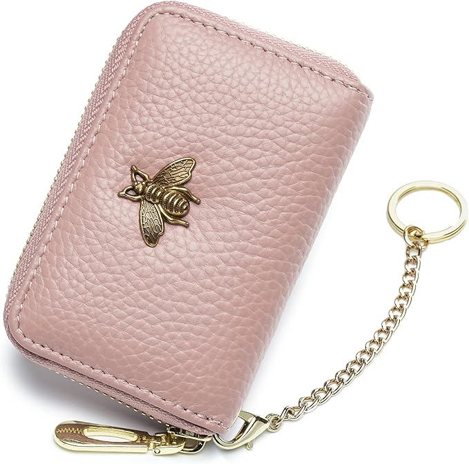 imeetu RFID Credit Card Holder, Small Leather Zipper Card Case Wallet for Women