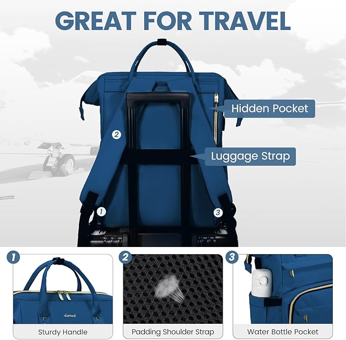 LOVEVOOK Laptop Backpack for Women,18 Inch Professional Womens Travel Backpack Purse Computer Laptop Bag Nurse Teacher Backpack,Waterproof College Work Bags Carry on Back Pack with USB Port,Royal Blue
