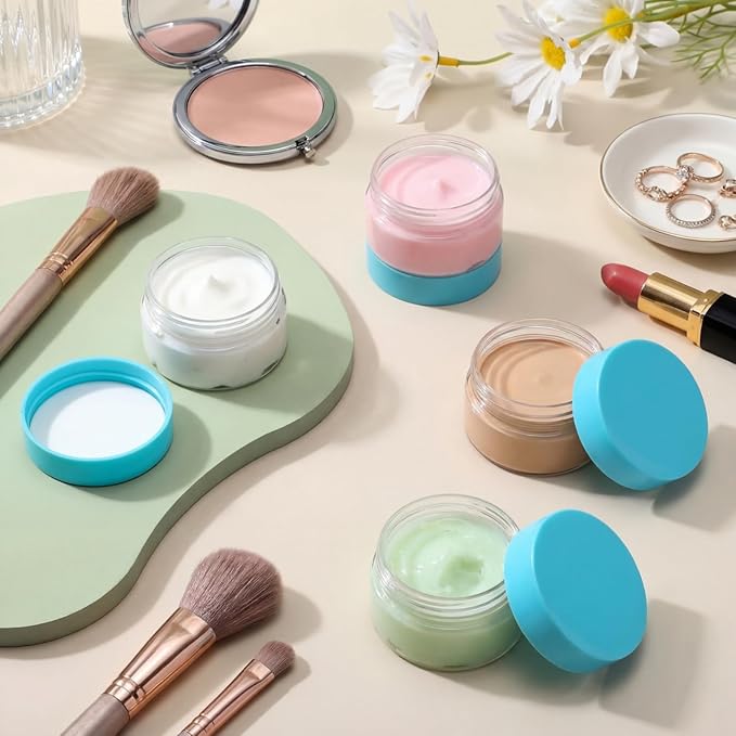 Patelai 4 Pieces Round Wide-mouth Leak Proof Plastic Container Jars with Lids for Travel Storage Makeup Beauty Products Face Creams Oils Salves Ointments DIY Making(1 Ounce,Blue)