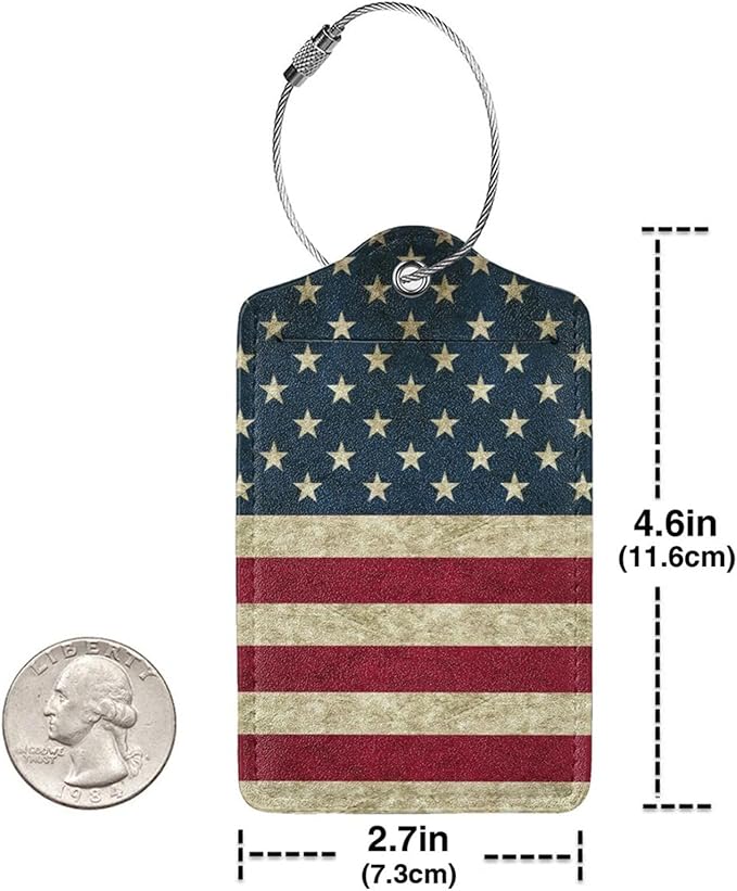2 Pack Luggage Tag USA Travel PU Cute Leather Luggage Tag Name ID Labels with Privacy Cover Suitcases Women Men Girls Boys Fun Laggage Tags (USA)