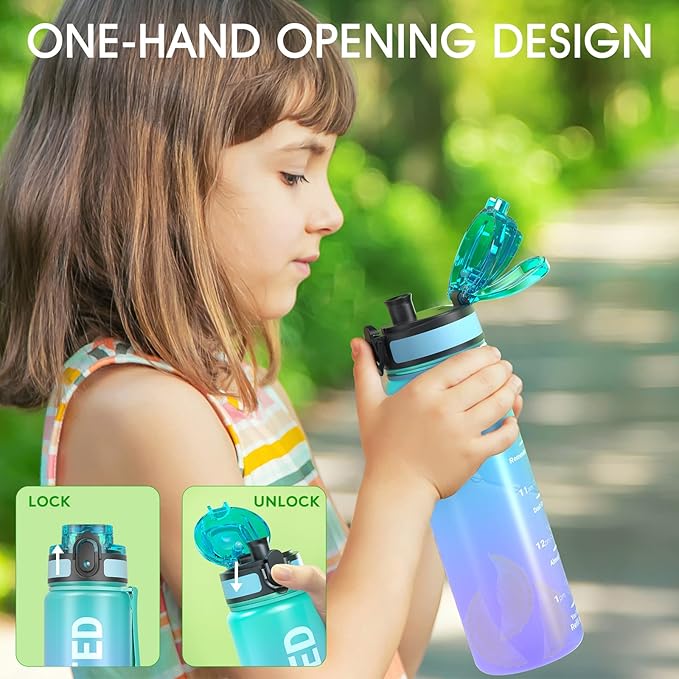 Sahara Sailor Water Bottle, 32/25/17oz Durable and Leakproof Water Bottles Motivational with Time Marker, Tritan, BPA Free, Wide Mouth with Easy Clean Brush for Gym, Travel, School, Office (1 Bottle)
