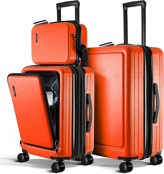 Luggage Sets 3 Piece, 20 Inch Carry on Luggage and 24 Inch Suitcases with Wheels Spinner, Durable Hard Shell Suitcase Set, Expandable Travel Suitcase, Orange