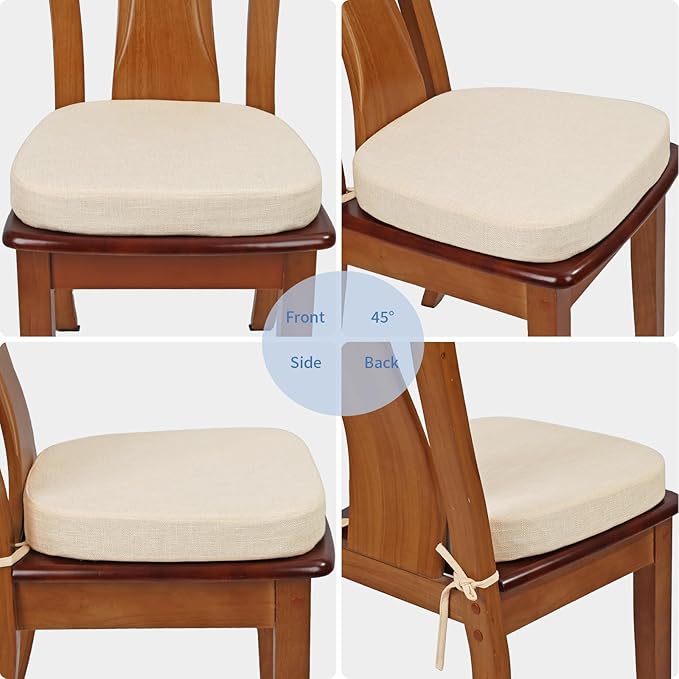 BUYUE Thickened 2.5" Friendly Woven Fabric Dining Chair Cushion, U-Shape High Density Foam Comfortable Chair Pad for Kitchen, Slip Resistant Indoor Seat Cushion (1 Piece, Beige)