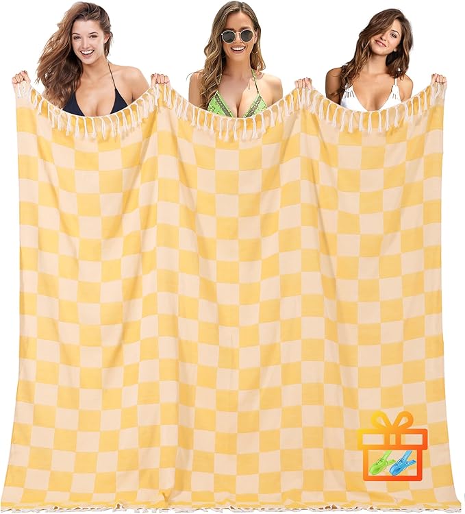 Antfuny Giant Beach Towel Blanket Autumn Outing Stuff for Women & Men Road Trip Camping Gear Ship Cruise Gear Must Haves Extra Large XXL Yellow Plain PatternAirplane Accessories Travel Gadgets