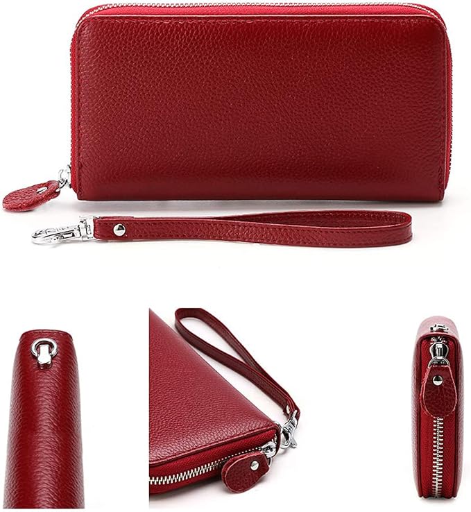 Moflycom Womens Wallet RFID Blocking Genuine Leather Zip Around Wallet Clutch Wristlet Travel Long Purse for Women