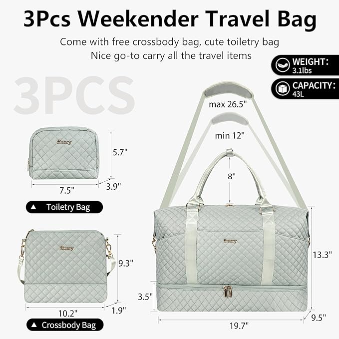 Weekender Bag, Large Travel Duffel Bag for Women, Carry on Overnight Bag with Shoe Compartment and Toiletry Bags