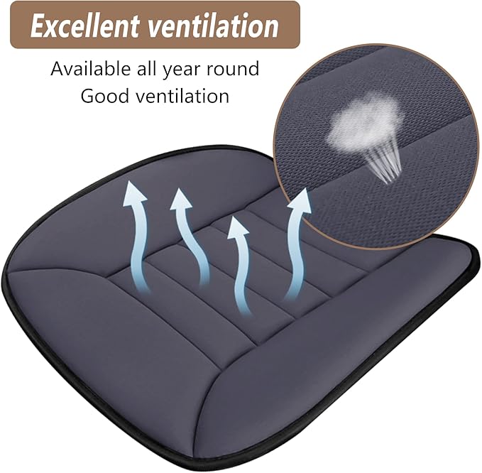 MYFAMIREA Car Seat Cushion Pad 1.2" Thick Comfort Seat Protector for Car Driver Seat Office Chair Home Use Memory Foam Seat Cushion with Non Slip Bottom, 20'' x 18.5'', Dark Gray
