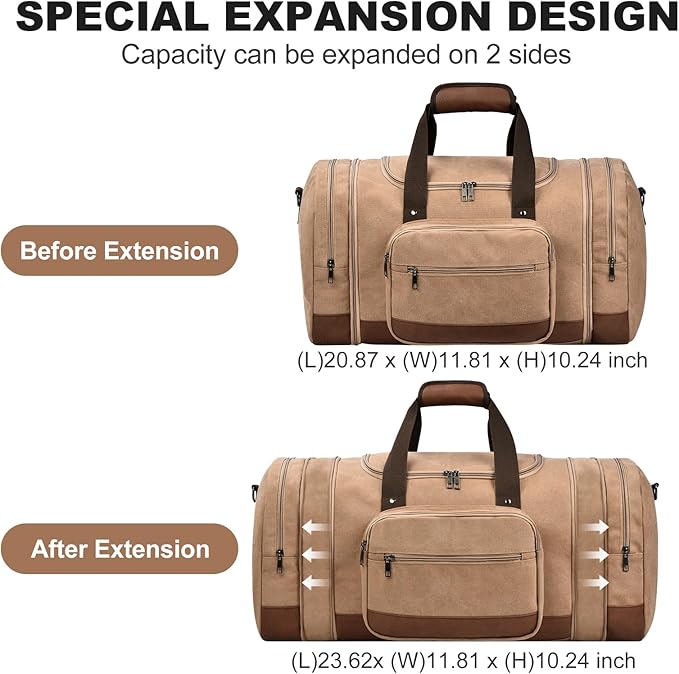 Litvyak Duffle Bag for Travel, 50L Canvas Travel Duffel Bags Overnight Weekend Gym Carry On Luggage Bag for Men & Women(Coffee+Toiletry Bag)