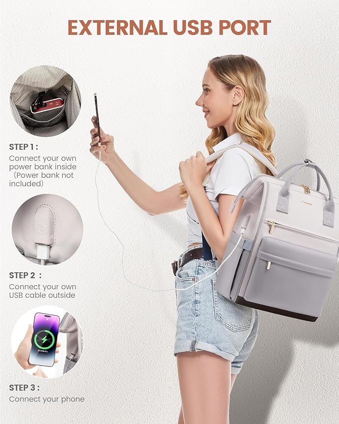 LOVEOVOOK 17.3 Inch Laptop Backpack for Women, Large Capacity Travel Backpack with USB Charging Port, Waterproof Work Backpack for Business, College, Nursing & Airline Travel,Light Gray