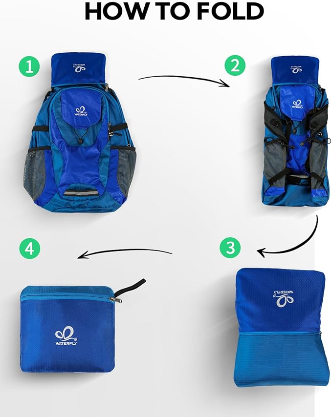 WATERFLY Lightweight Packable Hiking Backpack: 30L Foldable Travel Daypack Ultralight Camping Day Pack for Woman Man
