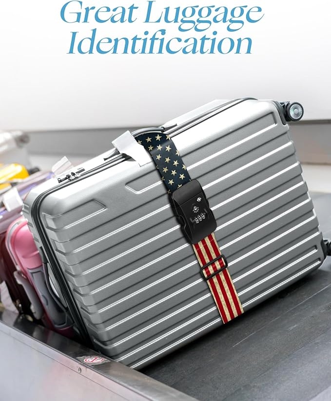 Slohif Luggage Straps TSA Lock for Suitcases - Travel Belt TSA Approved Accessories Luggage Identifiers Carry On Bag with Buckle Nylon Adjustable Band for Add a Bag Flag