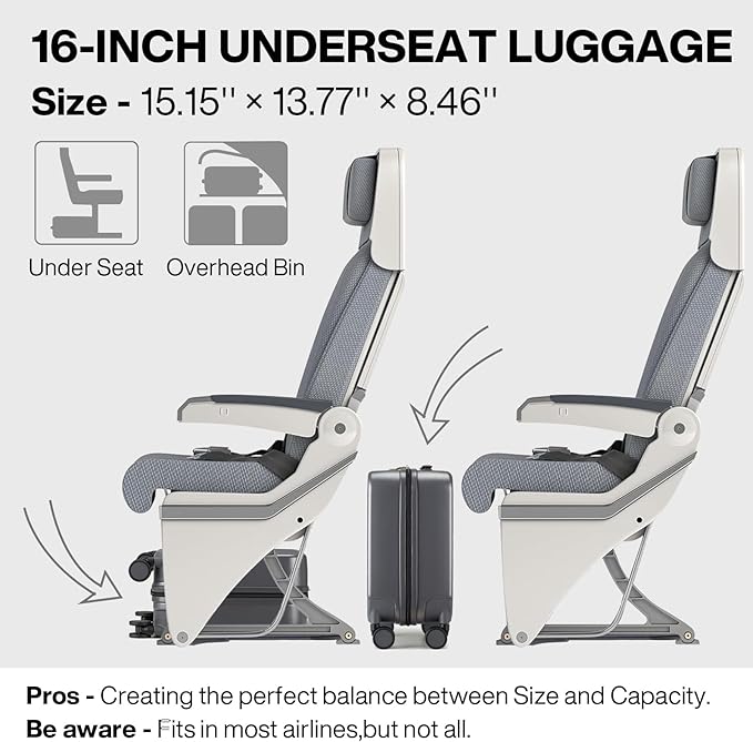 mixi Underseat Carry on Luggage 16 Inch Hardshell PC Suitcase with Spinner Wheels TSA Lock for Travel, Rock Gray