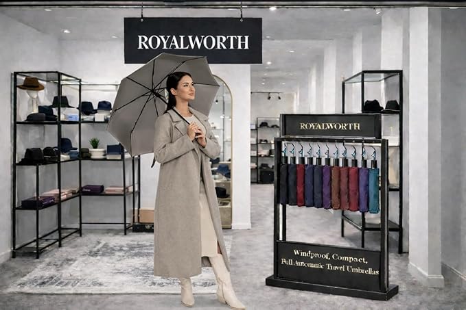 Windproof Travel Umbrella - Compact, Light, Full Automatic Open/Close - Folding Backpack Umbrella for Rain & Sun UV Preotection For Men & Women, Unbreakable 8 Fiberglass Ribs UK Design