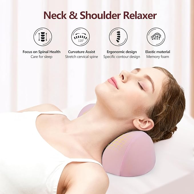 ComfortLife Small Neck Stretcher Pillow for Pain Relief, Medium Soft Cervical Traction Device Neck Mild Support Pillow Foam Cervical Neck Pillow for Tension Muscle Relax Relief (Pink)