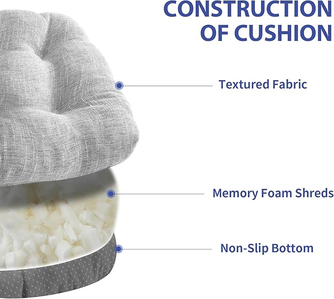 Chair Cushions for Dining Chairs Set of 6, Kitchen Chair Cushions, Chair Pads with Ties and Non Slip Backing, Tufted Memory Foam Seat Cushion 6 Pack, 15.5" x 15.5" x 4", Light Gray