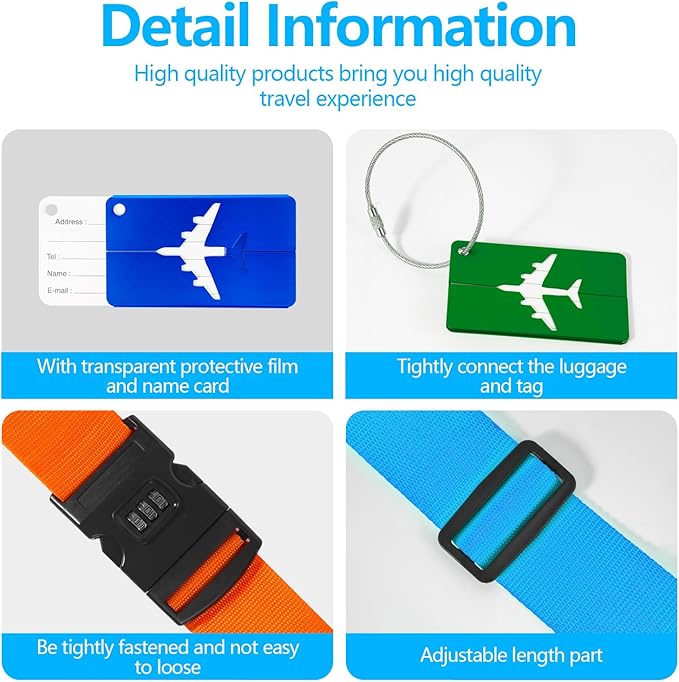 BILIONE 4 Pack Luggage Straps for Suitcases with Password Lock & Metal Tags, Adjustable Suitcase Belt & Travel Belt, Secure & Identify Luggage Connector Straps to Connect Two Bags 20-34 Inch Black