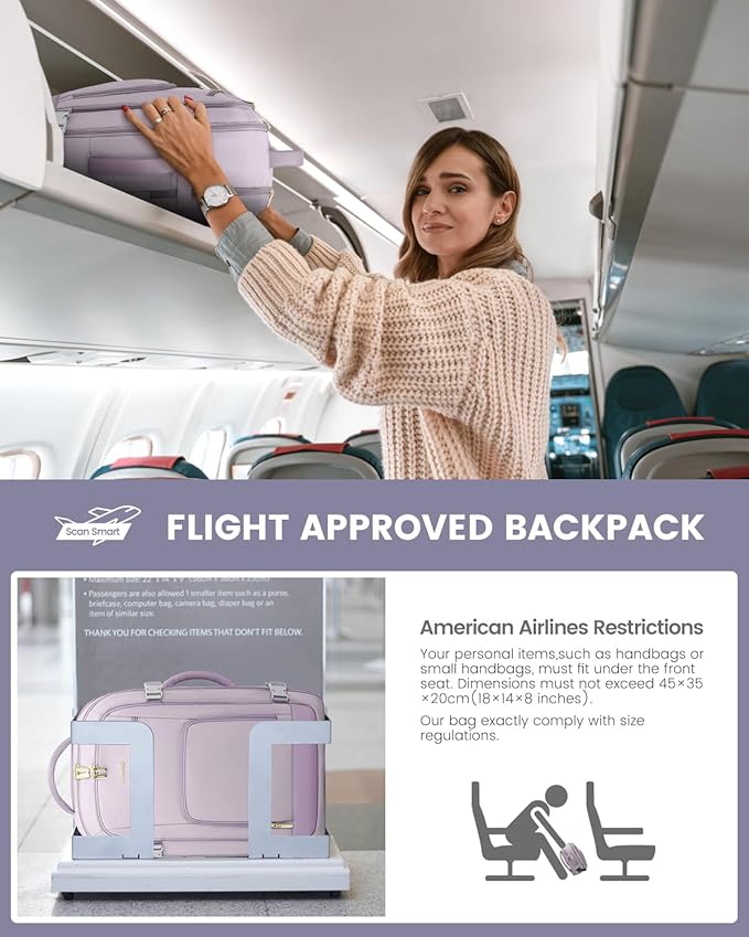 LOVEVOOK Travel Backpack For Women Flight Approved, 50L Large Carry On Backpack For Airplanes, Personal Item Travel Bag, Waterproof 18 Inch Laptop Backpack For Business Weekender Overnight, 4Pcs Set