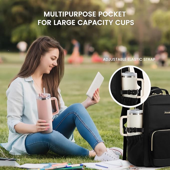 LOVEVOOK Laptop Backpack for Women with Pouch Pocket for Large Capacity Cup,17 Inch Laptop Computer Bag Travel Backpack Purse,Waterproof Work Business Backpack College Teacher Bags,Black