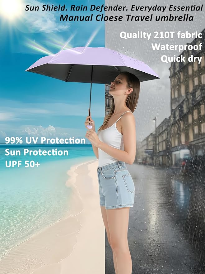 BAODINI Mini Travel Umbrella Small Compact UV Blocking Manual Open Close Portable Sun Protection for Women Kids and Men