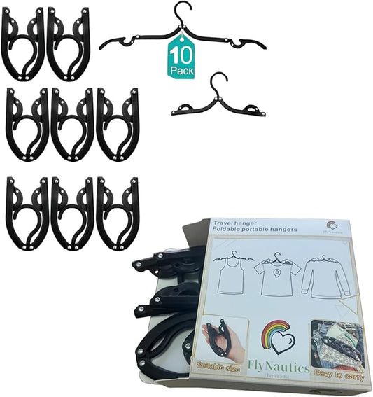 10Pcs Foldable Travel Hangers Space Saving Portable Folding Coat Hangers Travel Accessories Essentials for Traveling Camping Flying RV Cruises Suitcase Foldable Rack for Cruise Black