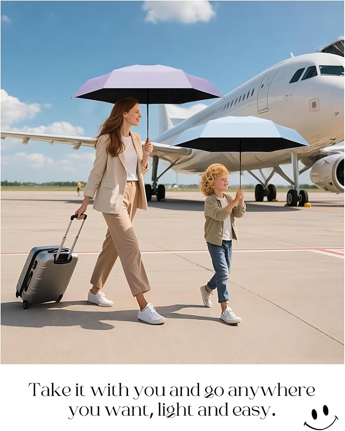 Seniny Mini Portable Travel Umbrella with Case - Compact Umbrellas for Rain & Sun UV Protection for Backpack Pocket, Lightweight Folding Small Umbrella, Tiny Purse Size UV Blocker for Kids Women Girls