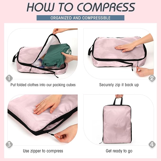 5 Pack Compression Packing Cubes for Travel Space Saving Cubes Luggage Organizer for Suitcase(Morandi,M)