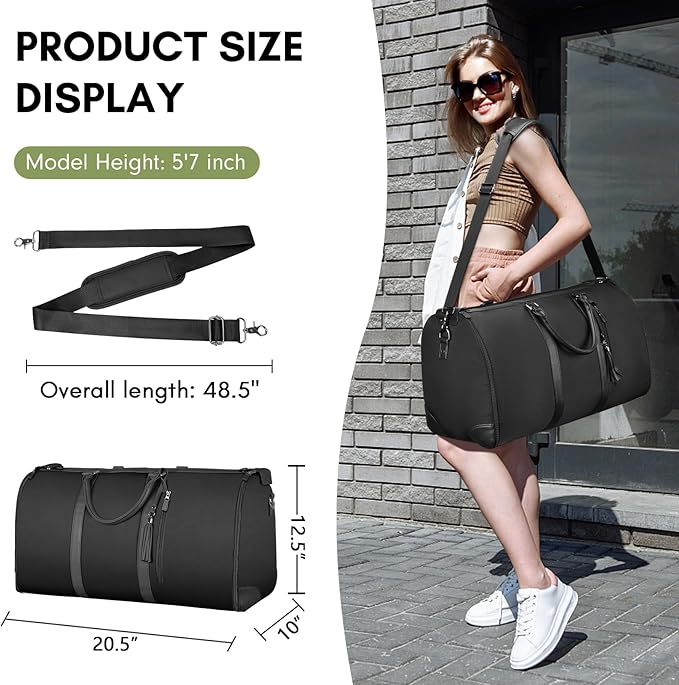 Ytonet Garment Bags for Travel, Convertible Garment Duffle Bags with Shoe Pouch, Large Carry on Garment Bag for Women, 2 in 1 Hanging Suitcase Suit Travel Duffel Overnight Bags, Black