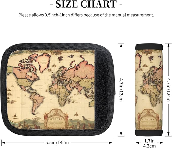 Luggage Handle Wraps Vintage World Map Pattern Luggage Identifiers Soft Neoprene Luggage Handle Wraps For Suitcase Trolley Handle Grip Cover 2 Pack Luggage Tags