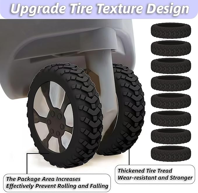 8 Pack Luggage Wheel Protector Covers for Travel Bags, Durable Silicone Suitcase Wheels Covers Fit for 5cm-7.5cm Wheels, Noise-Reducing, Anti-Slip Shock Proof Design (Black)