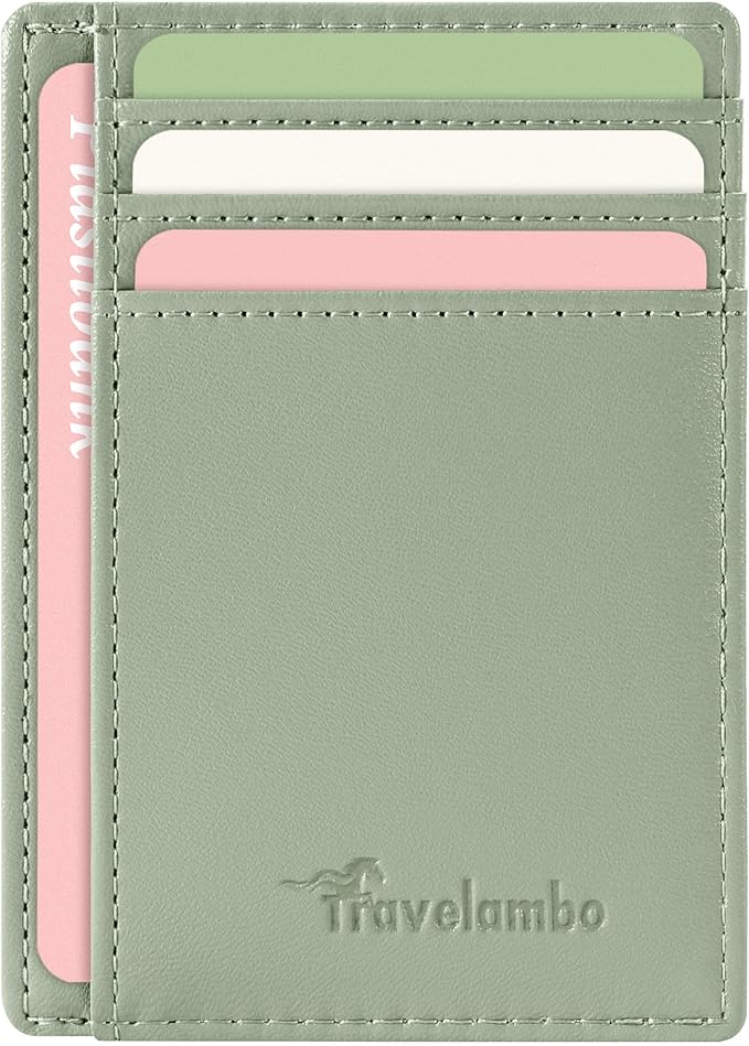 Travelambo Slim Wallet Front Pocket Minimalist Leather RFID Blocking Medium Size