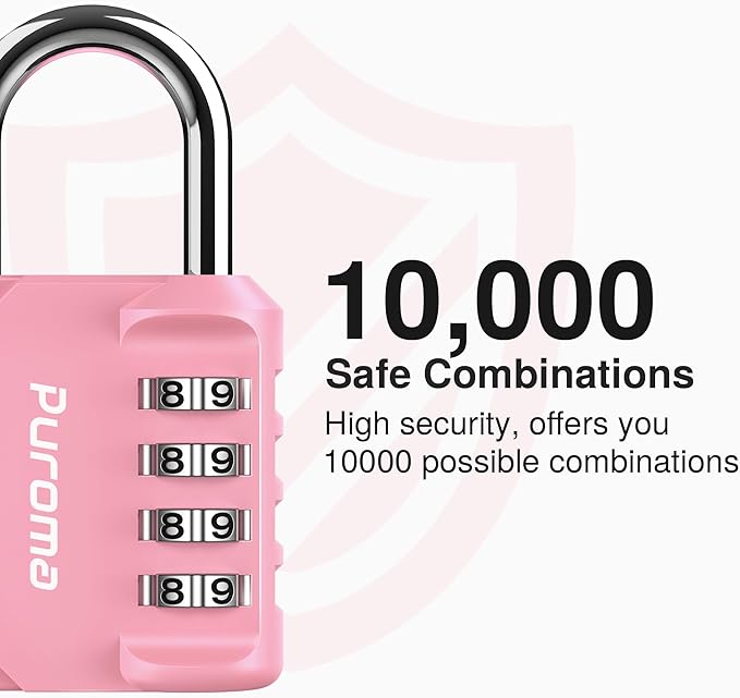 Puroma 1 Pack Combination Lock for Locker 4 Digit Outdoor Waterproof Padlock for School, Gym, Sports, Fence, Toolbox, Gate, Case, Outdoor, Hasp Storage, Cabinets (Rose Pink)