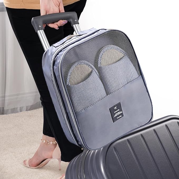 Shoe Bag for Travel, Travel Shoe Bag for Packing, Hold 3 Pairs of Shoes, Travel Essentials for Flying Shoe Organizer Shoe Storage Bag for Travel Gray