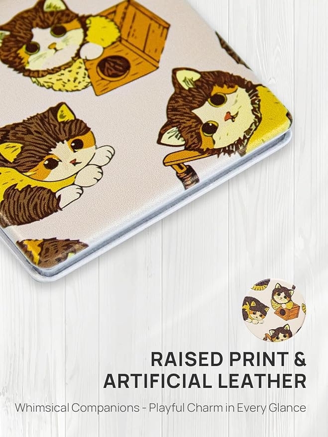 OMIRO 1X/3X Magnifying Mirror, Unique Painting Compact Mirror with Classical PU Leather (Ginger Cat)