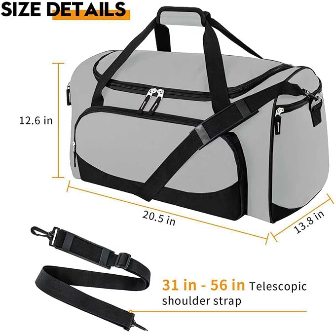 Heavy Duty Duffle Bag for Men, 55L Large Durable Gym Duffel Bag for Workout, Sports, Travel Gear - Gray