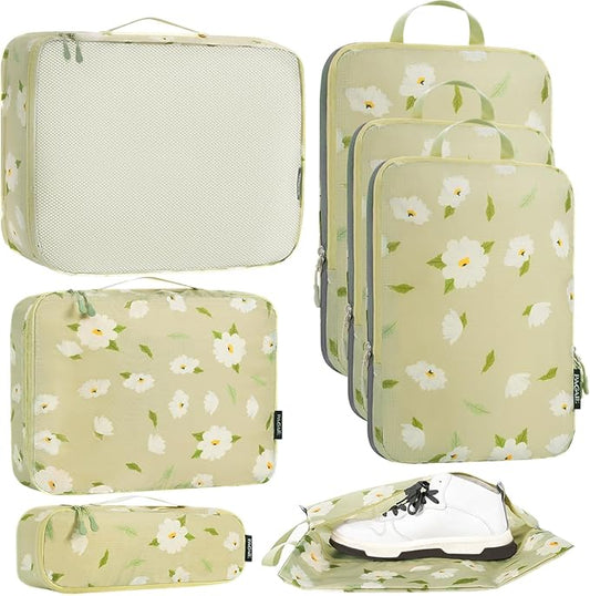 Bagail Ultralight Compression Cubes 7 Set - 3 Packing Cubes, 3 Organizers, and 1 Shoe Bag