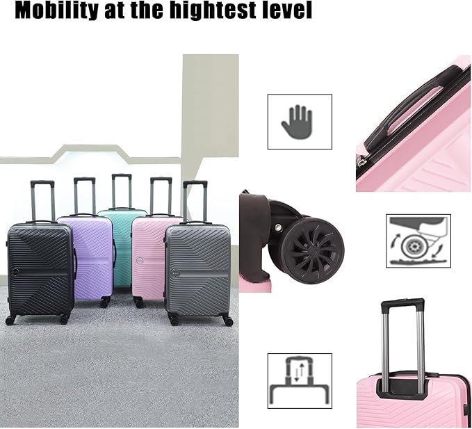 Luggage Set 3 Pieces -Suitcase Set - Luggage with Wheels - Check-in Luggage - PC + ABS Durable Suitcase Rotating Silent Wheels 3-Piece 20/24/28 Mint Green (pink)