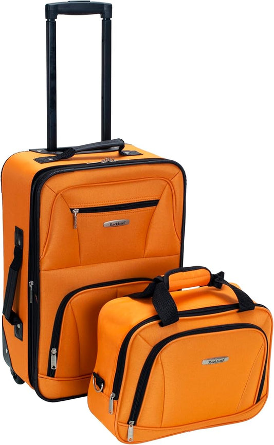 Rockland Fashion Softside Upright Luggage Set,Expandable, Orange, 2-Piece (14/19)