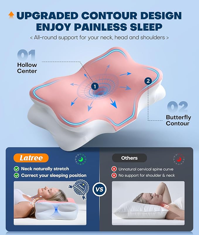 5X Pain Relief Cervical Neck Pillow for Neck Support, Orthopedic Cooling Side Sleeper Pillow for Sleeping, Odorless Contour Memory Foam Pillows, Ergonomic Bed Pillow for Side Back Stomach Sleeper