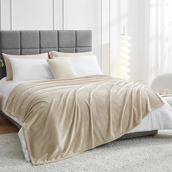 Hansleep Fleece Queen Blanket for Bed Fleece Taupe, Super Soft Flannel Fuzzy, Plush Cozy Blanket for All Seasons, Taupe, Queen 90x90 Inches