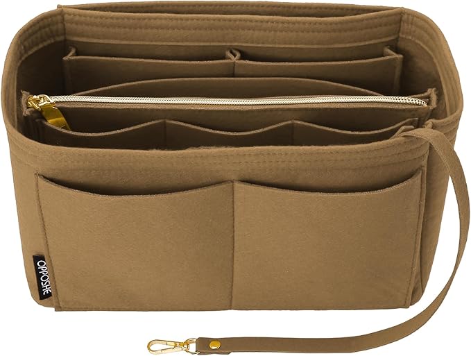 OPPOSHE Purse Organizer Insert for Handbags, Softened Felt Bag Insert Organizer for Tote, Compatible with LV, Coach, MK, Kate Spade, Goyard, Longchamp (Brown, Large)
