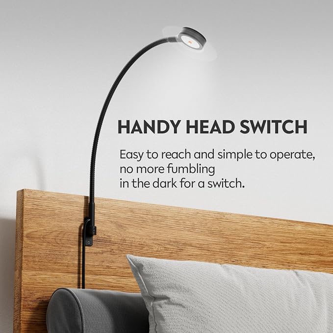 acegoo Wall/Headboard Mounted Reading Light, Minimalist LED Bedside Light, | 300° Rotatable Lamp Head, Convenient Light Head Switch, CRI 90+,4000K & Amber Nightlight Mode, For Home Bedroom Living Room