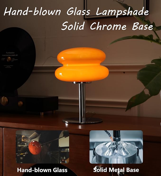 Glivpny Mushroom Table Lamp, Mid Century Modern Decor Lamp(Orange Red) | Cool Desk Lamps for Bedroom,Vintage Dimmable Bedside Small Cute Lamps, House Warming Gifts New Home Decor