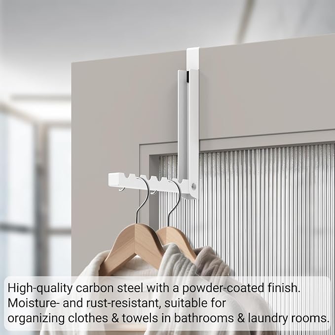 2-Pack Foldable Over-The-Door Hooks, Travel Portable Clothes Drying Rack, 6-Hook Space Saver for Clothing, Coats, Bags, Laundry Room, Bedroom, Bathroom, Entryway, Dorm - White