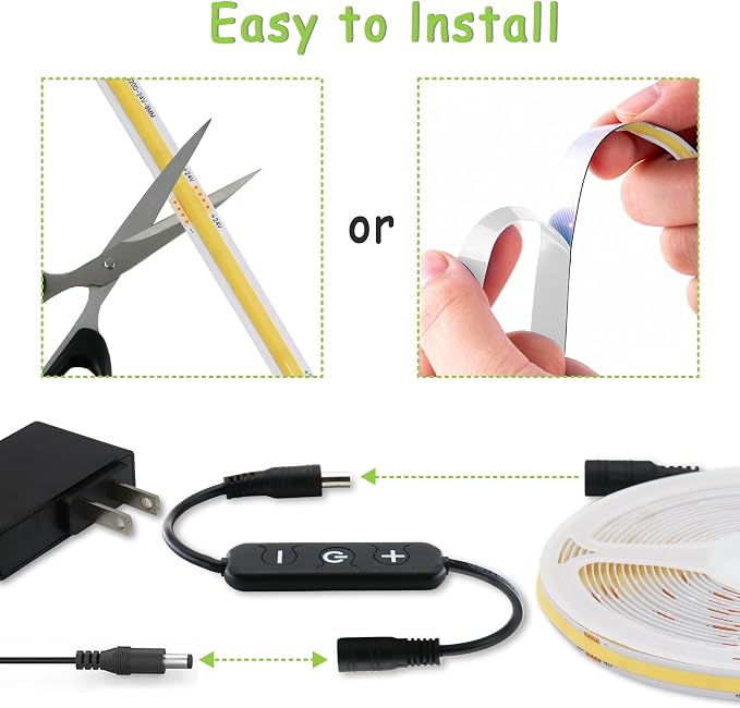 Green COB 30Ft LED Strip Lights 24V Dimmable High CRI95+ Ultra Bright Flexible LED Tape Lights LED Lights Strip Rope Lights for St. Patrick's Day Holiday Party Home Indoor Outdoor Decorative Lighting